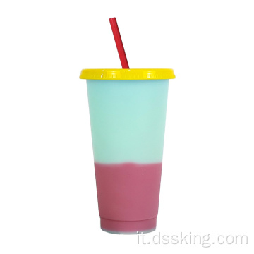 Coppa che muta di colore personalizzata in plastica in plastica riutilizzabile a bicchiere di plastica con paglia